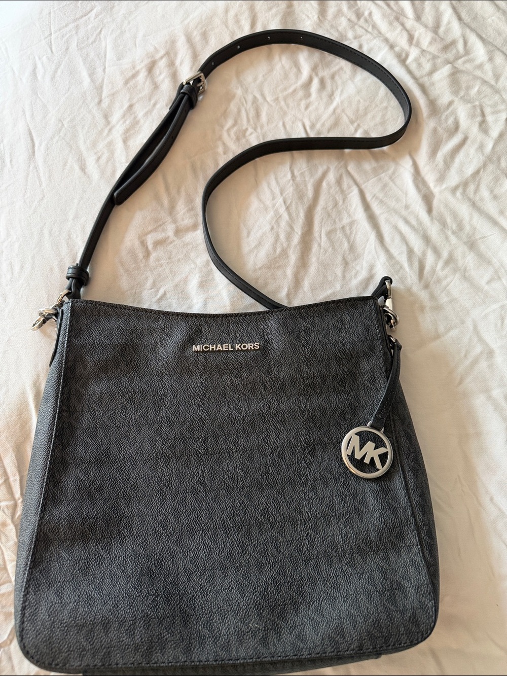 Michael Kors Black Crossbody Bag with Silver MK Charm